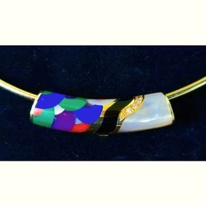 Asch Grossbardt 14k Gold Multi Gemstone Pendant Omega Necklace